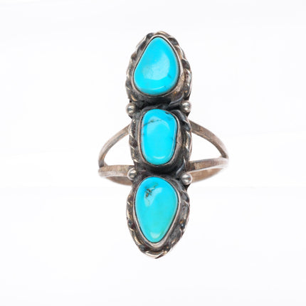 sz8 vintage Navajo sterling silver 3 stone turquoise size 8 ring