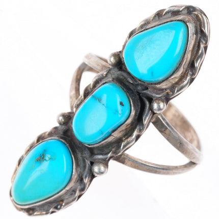 sz8 vintage Navajo sterling silver 3 stone turquoise size 8 ring