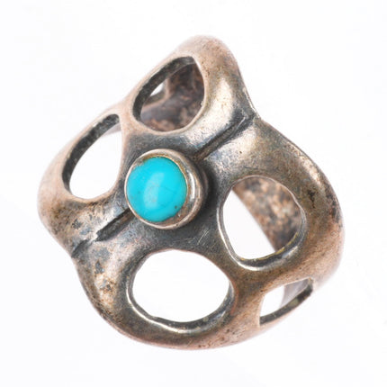 sz6 vintage Navajo sterling silver cast ring with turquoise