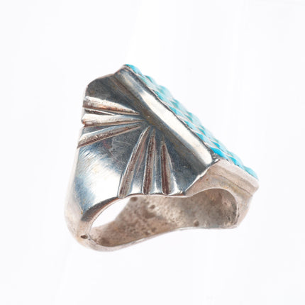 sz11 vintage MBM Zuni sterling silver cobblestone turquoise chiseled sides ring