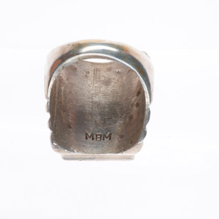 sz11 vintage MBM Zuni sterling silver cobblestone turquoise chiseled sides ring