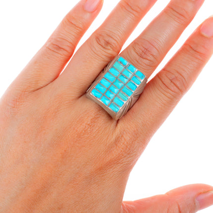 sz11 vintage MBM Zuni sterling silver cobblestone turquoise chiseled sides ring