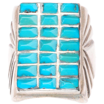 sz11 vintage MBM Zuni sterling silver cobblestone turquoise chiseled sides ring