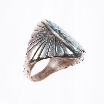 sz11.5 vintage Navajo sterling silver spiderweb turquoise inlay size 11.5 ring