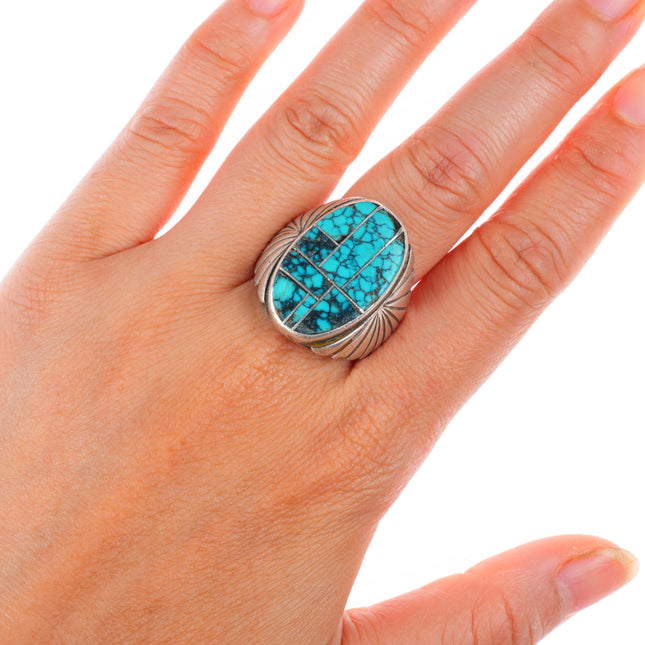 sz11.5 vintage Navajo sterling silver spiderweb turquoise inlay size 11.5 ring