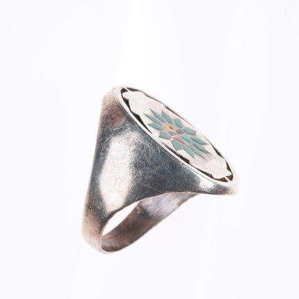 sz11 vintage Zuni sterling silver turquoise sunface inlay size 11 ring