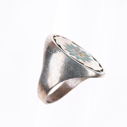 sz11 vintage Zuni sterling silver turquoise sunface inlay size 11 ring