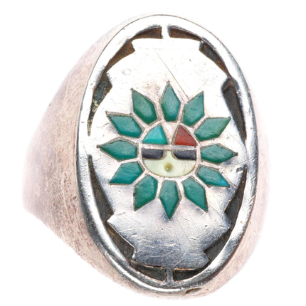 sz11 vintage Zuni sterling silver turquoise sunface inlay size 11 ring
