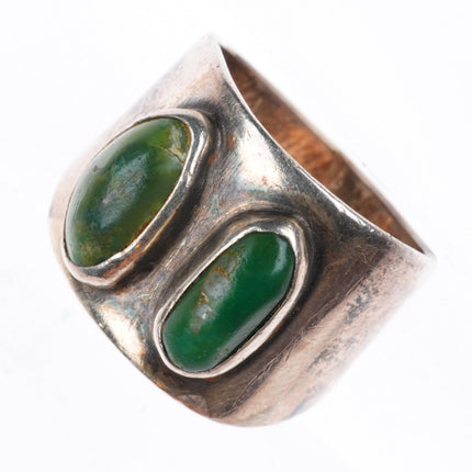 sz10.5 Cerillos turquoise vintage Navajo sterling silver 2 stone ring