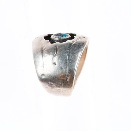 sz9 JCT vintage Navajo sterling silver shadowbox ring with spiderweb turquoise