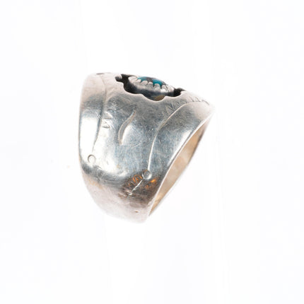 sz9 JCT vintage Navajo sterling silver shadowbox ring with spiderweb turquoise