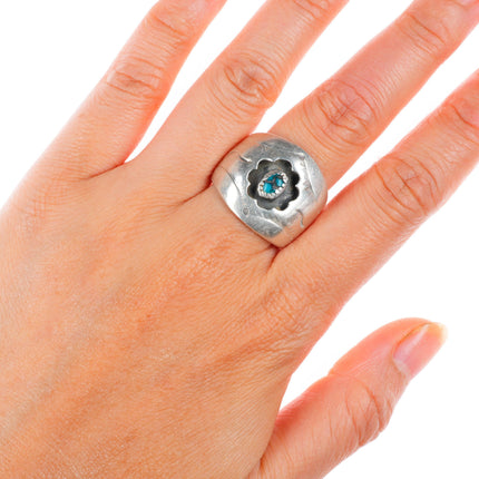 sz9 JCT vintage Navajo sterling silver shadowbox ring with spiderweb turquoise