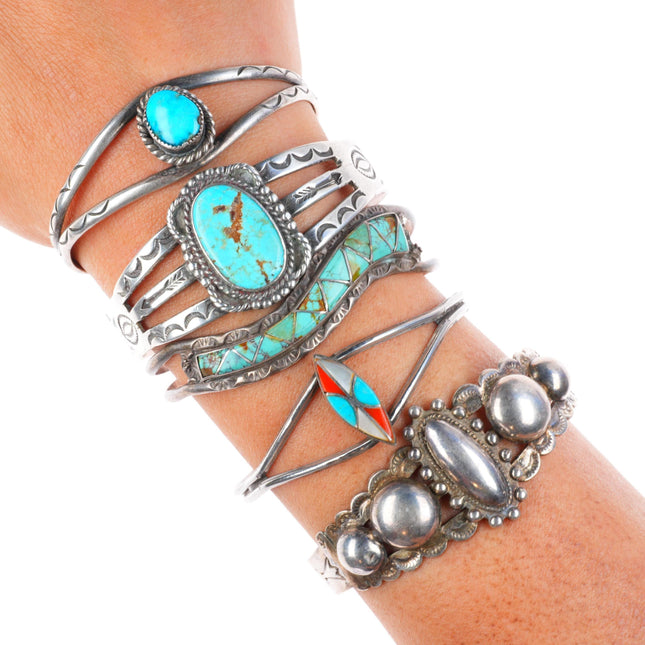 6.2"-6.4" Vintage southwest/Navajo sterling silver cuff bracelet lot turquoise