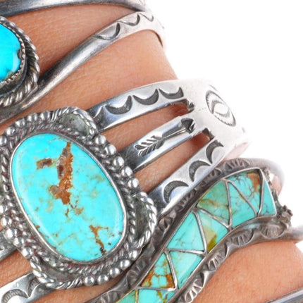 6.2"-6.4" Vintage southwest/Navajo sterling silver cuff bracelet lot turquoise