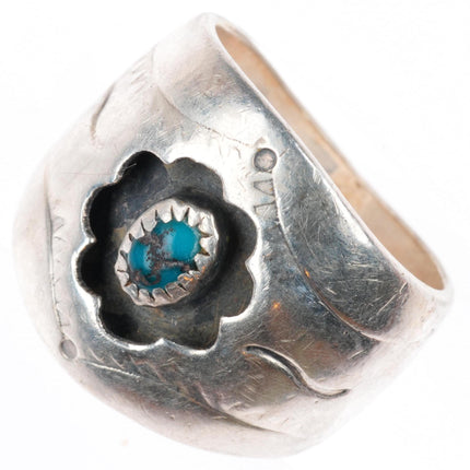sz9 JCT vintage Navajo sterling silver shadowbox ring with spiderweb turquoise