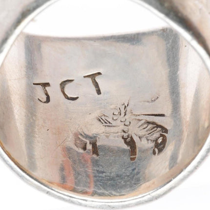 sz9 JCT vintage Navajo sterling silver shadowbox ring with spiderweb turquoise