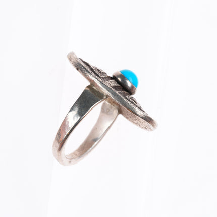 sz8.5 vintage Native American Tufa Cast sterling silver ring with turquoise