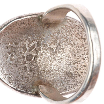 sz8.5 vintage Native American Tufa Cast sterling silver ring with turquoise