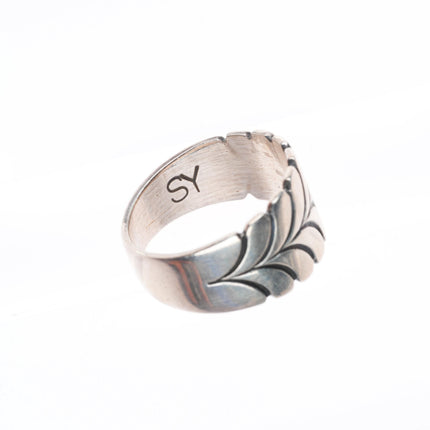 sz10 Steve Yellowhorse Navajo sterling silver stamped band ring