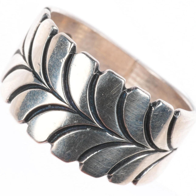 sz10 Steve Yellowhorse Navajo sterling silver stamped band ring