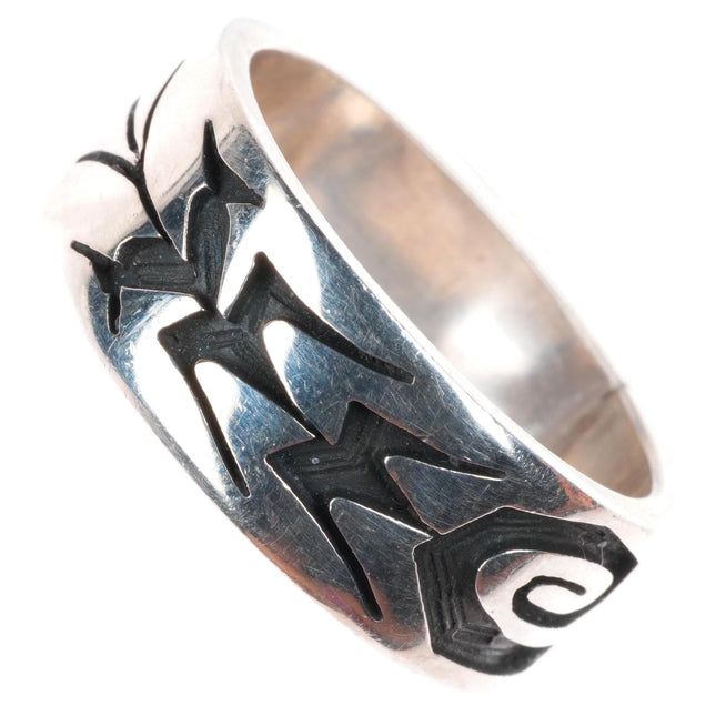 sz10 vintage RP Hopi sterling silver corn overlay ring spider hallmark