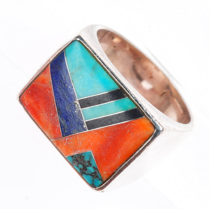 sz11.75 CK Navajo sterling silver turquoise, spiny oyster, lapis inlay ring