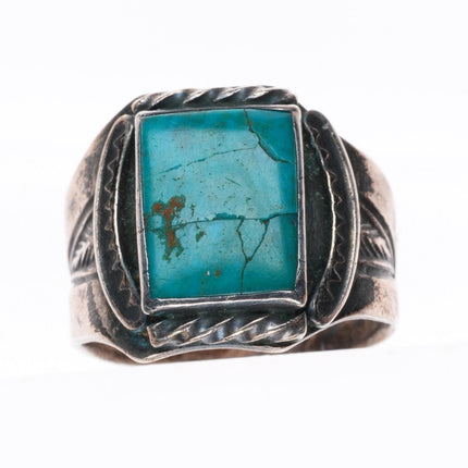 sz7 30's-40's Navajo stamped sterling silver ring blue gem turquoise