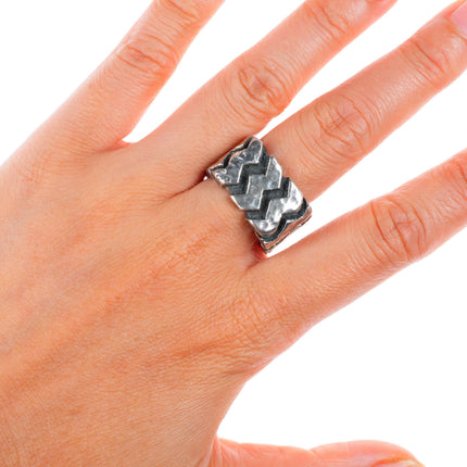 sz9.5 Dian Malouf chunky sterling silver brutalist zig zag band ring