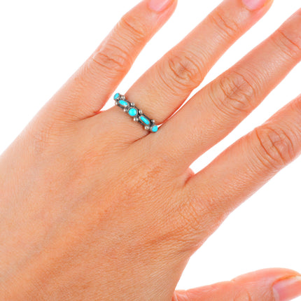 sz5 Vintage Zuni sterling silver dot dash turquoise slim band ring