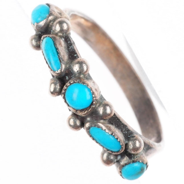 sz5 Vintage Zuni sterling silver dot dash turquoise slim band ring