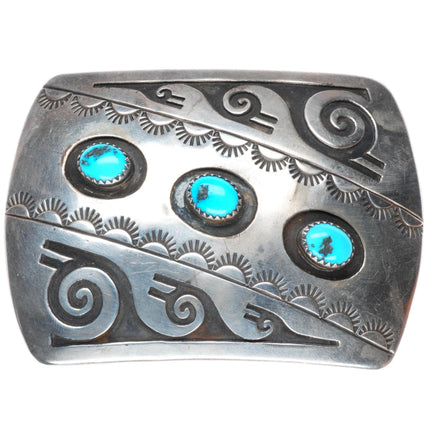 1.5" Rosco Scott Navajo sterling silver and turquoise vintage belt buckle