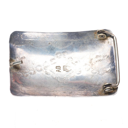 1.5" Vintage heavily stamped Navajo sterling silver and turquoise belt buckle