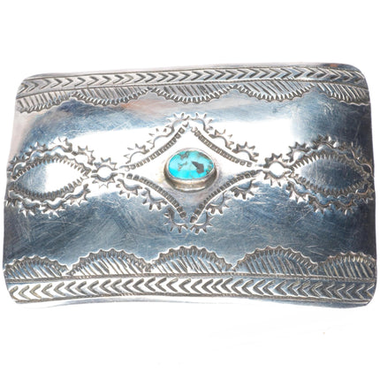 1.5" Vintage heavily stamped Navajo sterling silver and turquoise belt buckle