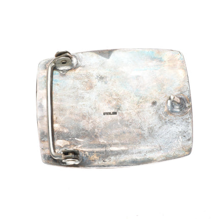1.5" Vintage modernist Navajo shadowbox sterling silver -turquoise belt buckle