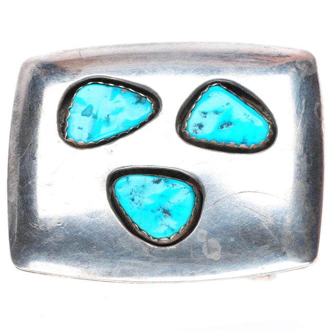 1.5" Vintage modernist Navajo shadowbox sterling silver -turquoise belt buckle