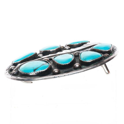 2" 6 stone turquoise sterling silver big feather vintage Navajo belt buckle