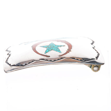 1.5" Roy Vandever vintage Navajo sterling silver shriners chip inlay belt buckle