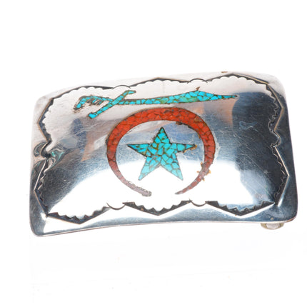 1.5" Roy Vandever vintage Navajo sterling silver shriners chip inlay belt buckle