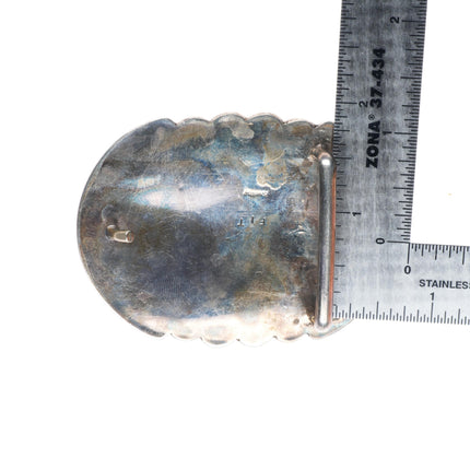1.5" vintage Navajo sterling silver rayed concho style belt buckle w/ turquoise
