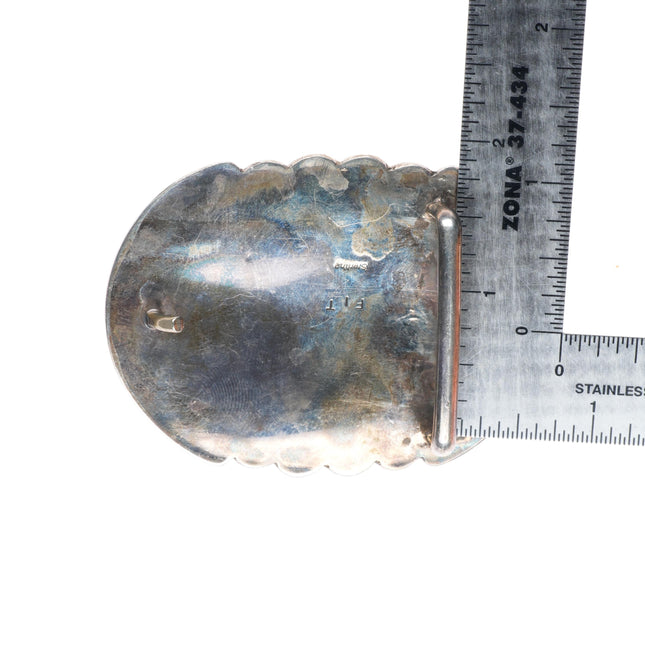 1.5" vintage Navajo sterling silver rayed concho style belt buckle w/ turquoise