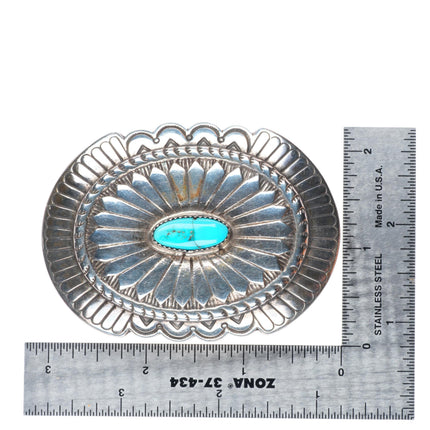 1.5" vintage Navajo sterling silver rayed concho style belt buckle w/ turquoise