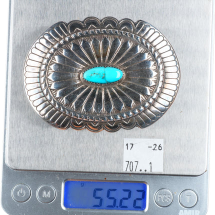 1.5" vintage Navajo sterling silver rayed concho style belt buckle w/ turquoise