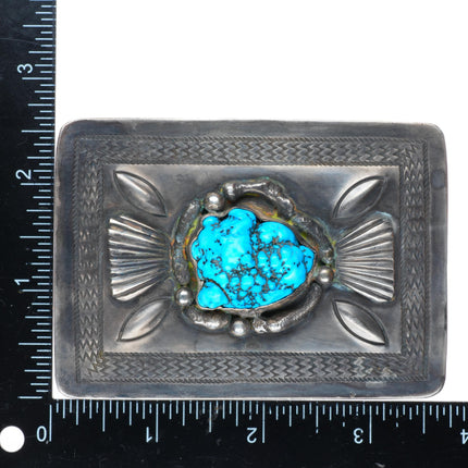 1.75" Vintage Navajo Sterling silver stamped turquoise nugget belt buckle JVT
