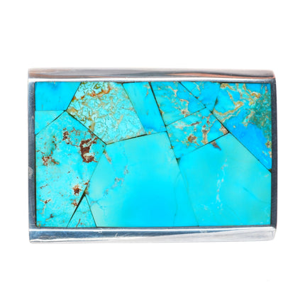 1.25" Roger Wilbur sterling silver turquoise intarsia inlay belt buckle
