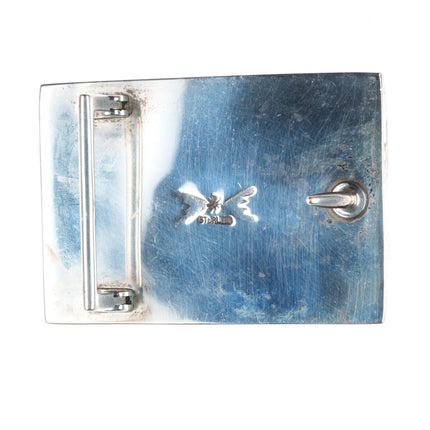 1.25" Roger Wilbur sterling silver turquoise intarsia inlay belt buckle