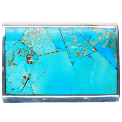 1.25" Roger Wilbur sterling silver turquoise intarsia inlay belt buckle