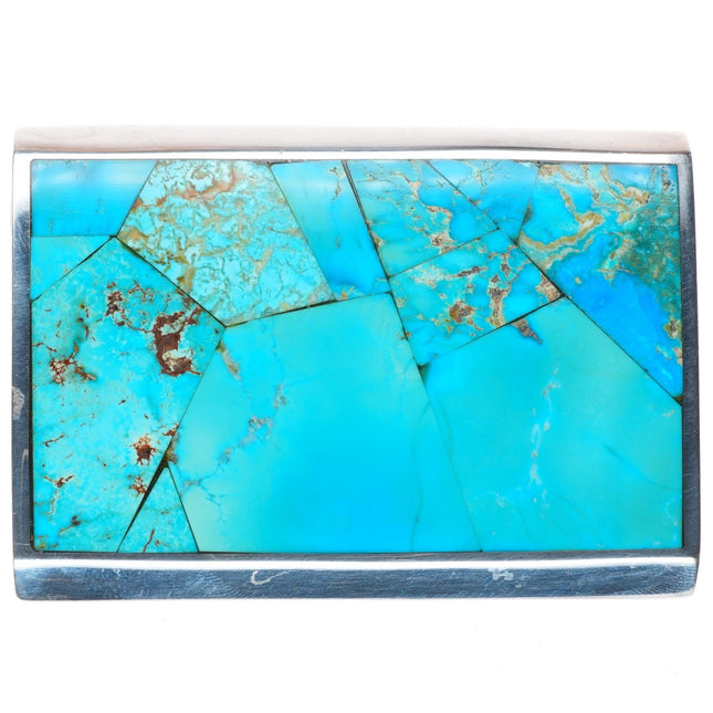 1.25" Roger Wilbur sterling silver turquoise intarsia inlay belt buckle