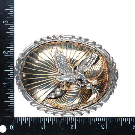 1.5" Vintage Navajo sterling silver gold filled eagle belt buckle