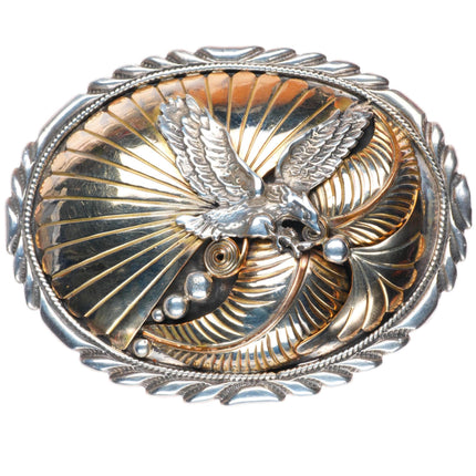 1.5" Vintage Navajo sterling silver gold filled eagle belt buckle