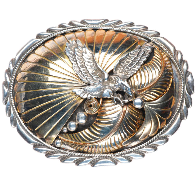 1.5" Vintage Navajo sterling silver gold filled eagle belt buckle